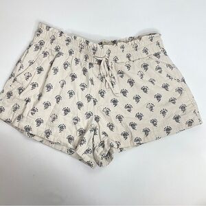 A New Day Ecru/ Cream Flower Print Linen Blend Pull-on Short Pockets Drawstring